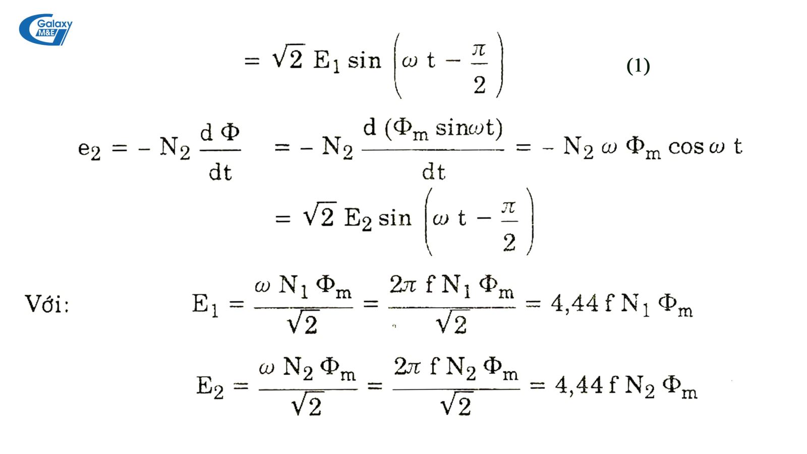 Công thức tính suất điện động dựa theo định luật cảm ứng điện từ.